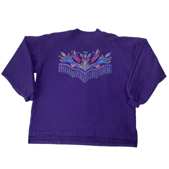 WEK THE WORLD Sweatshirt Womens Size 1 Purple Skiing Vail Vintage Mock Collar - Picture 9 of 9